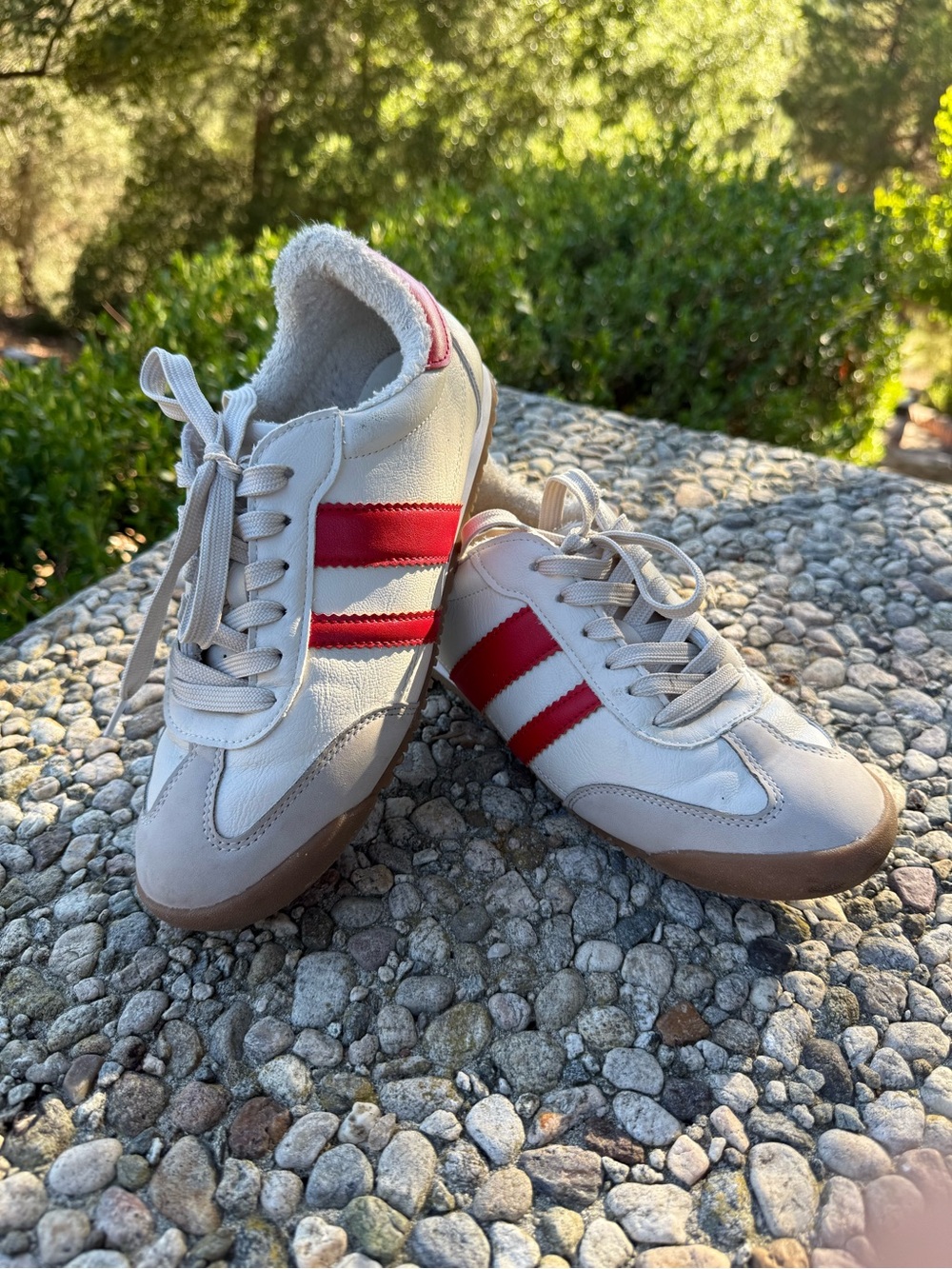 Dolce Vita Women's White Sneakers with Red Stripes